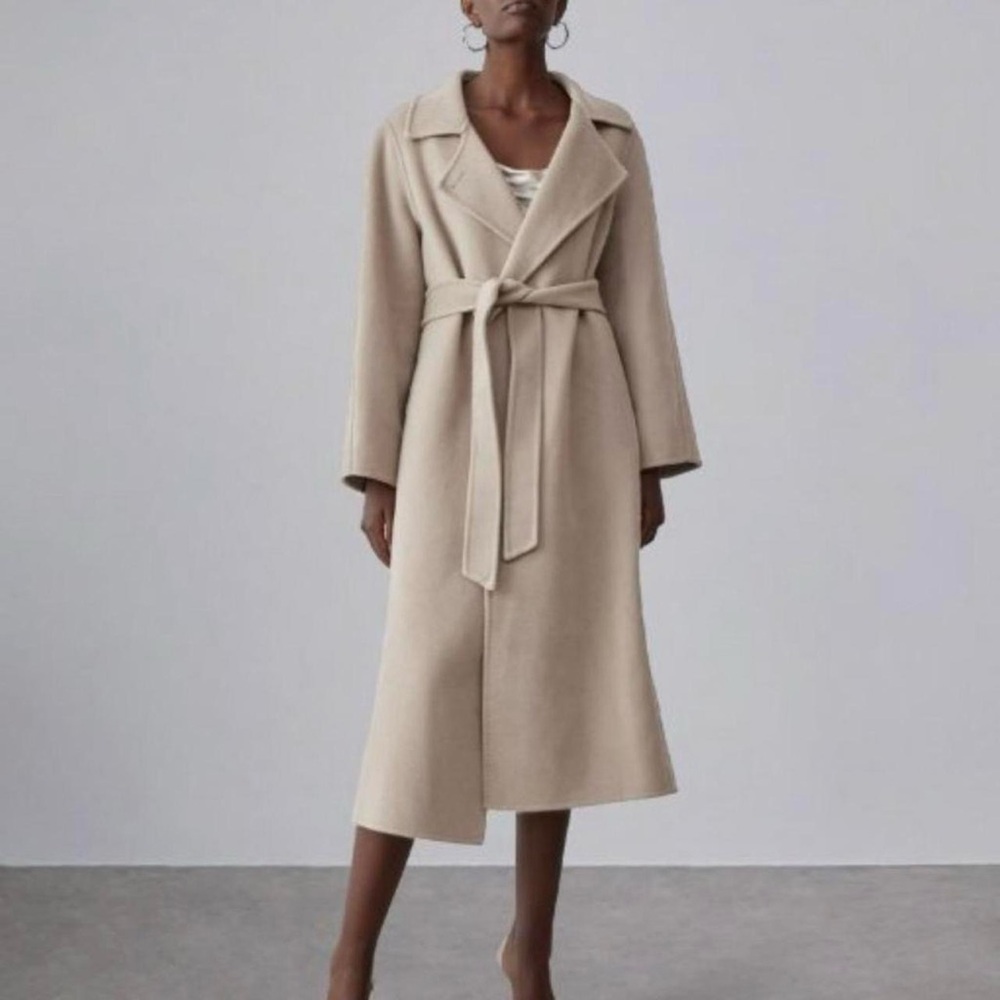 Earth-Tone Belted Wool Coat by Silk Maison
